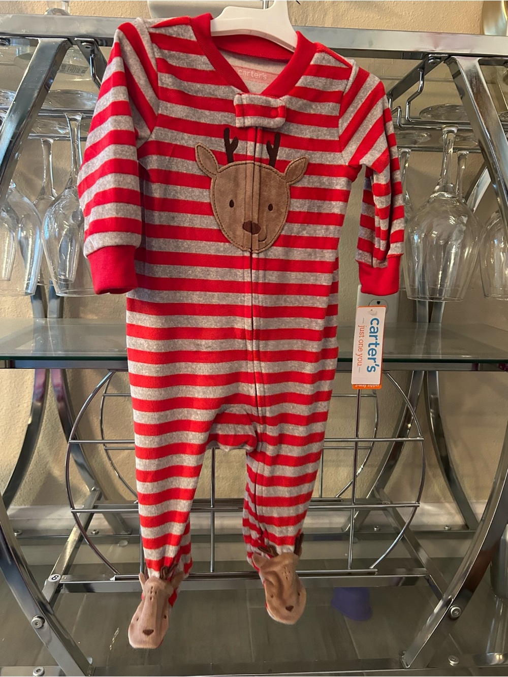 Carter's Red and Gray Striped Reindeer Footie Pajamas